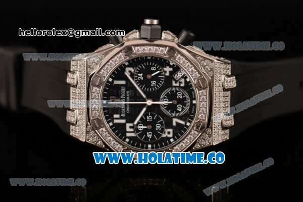 Audemars Piguet Royal Oak Offshore Miyota OS20 Quartz Diamonds/Steel Case with Black Dial and Arabic Numeral Markers - Diamonds Bezel (EF) - Click Image to Close